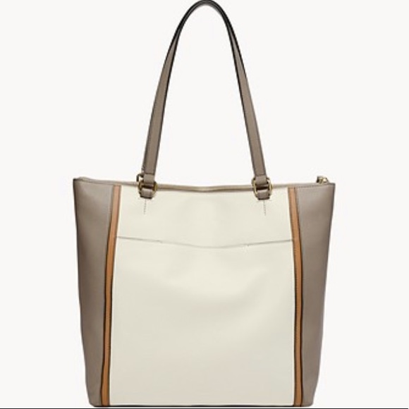 EUC 🩶🤍🤎GORGEOUS Fossil Leather Tara Shopper Purse - Picture 2 of 15